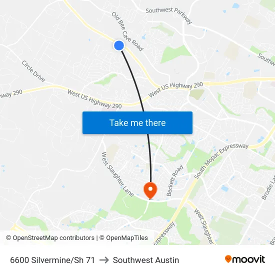 6600 Silvermine/Sh 71 to Southwest Austin map