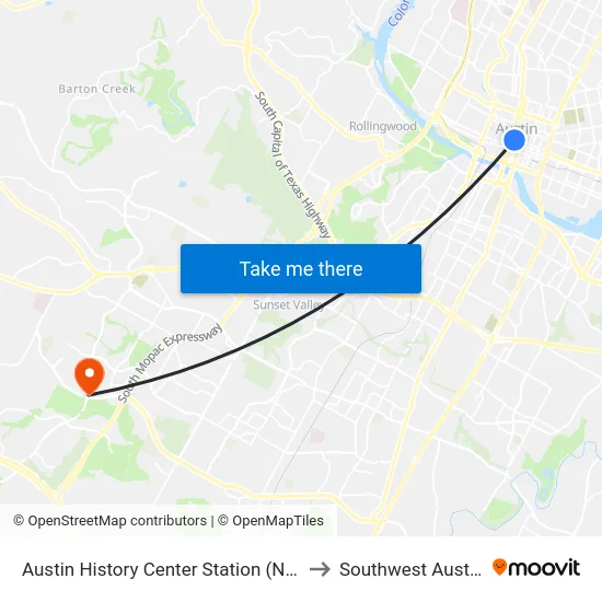 Austin History Center Station (Nb) to Southwest Austin map