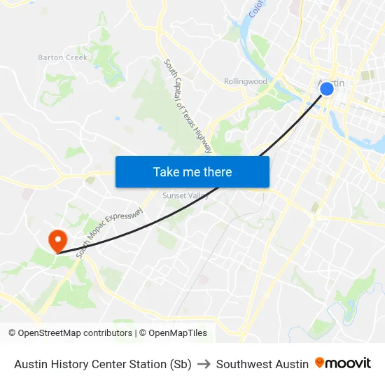 Austin History Center Station (Sb) to Southwest Austin map