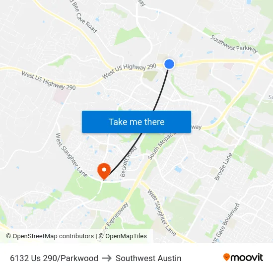 6132 Us 290/Parkwood to Southwest Austin map