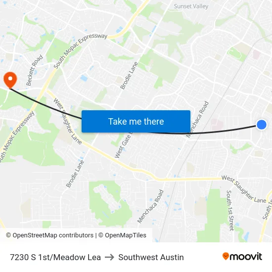 7230 S 1st/Meadow Lea to Southwest Austin map