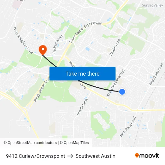 9412 Curlew/Crownspoint to Southwest Austin map