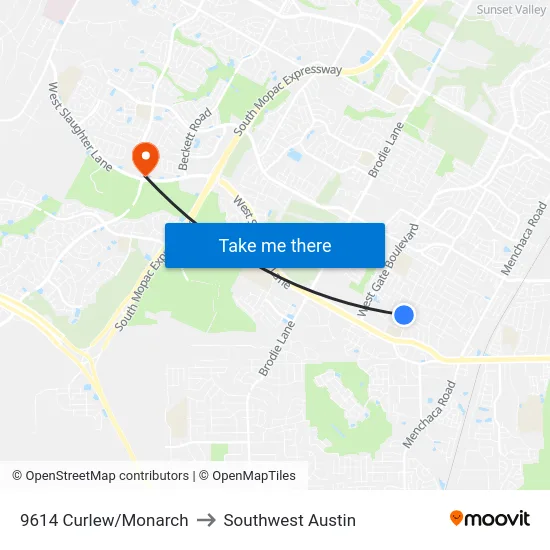 9614 Curlew/Monarch to Southwest Austin map