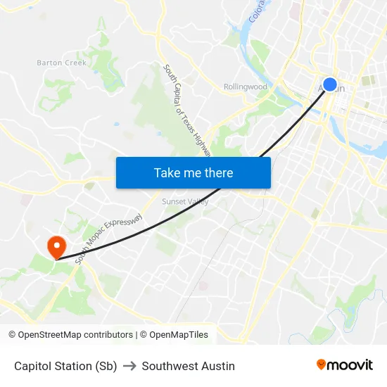 Capitol Station (Sb) to Southwest Austin map