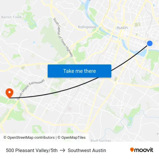 500 Pleasant Valley/5th to Southwest Austin map