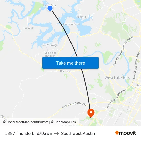 5887 Thunderbird/Dawn to Southwest Austin map