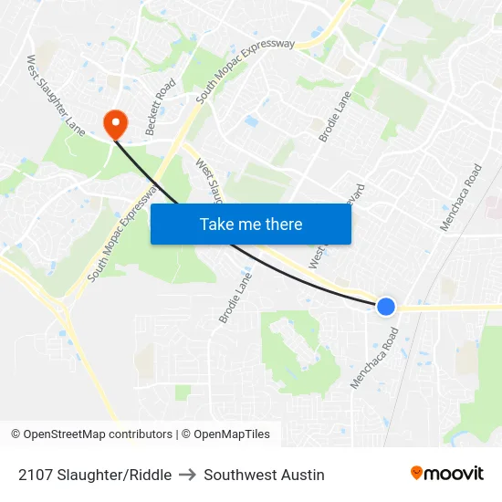 2107 Slaughter/Riddle to Southwest Austin map