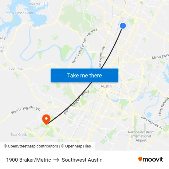 1900 Braker/Metric to Southwest Austin map