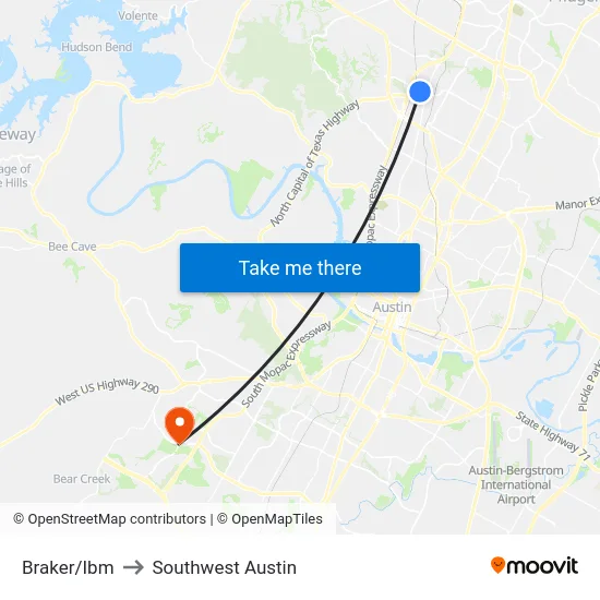 Braker/Ibm to Southwest Austin map