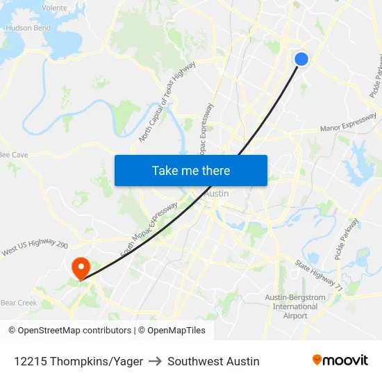 12215 Thompkins/Yager to Southwest Austin map