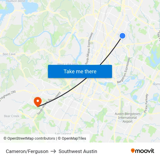 Cameron/Ferguson to Southwest Austin map