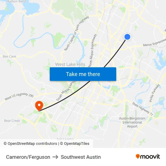 Cameron/Ferguson to Southwest Austin map