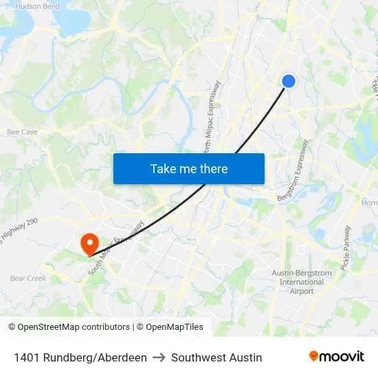 1401 Rundberg/Aberdeen to Southwest Austin map
