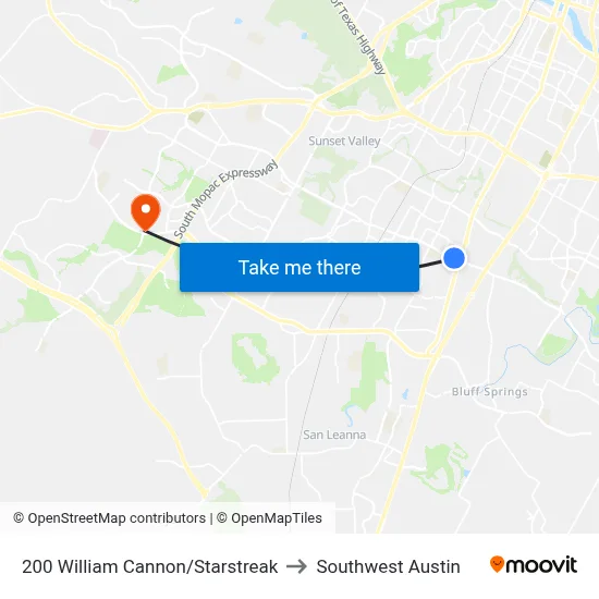 200 William Cannon/Starstreak to Southwest Austin map