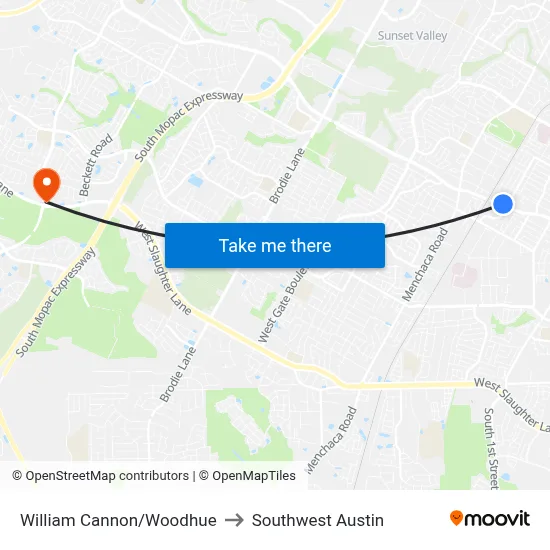 William Cannon/Woodhue to Southwest Austin map