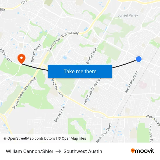 William Cannon/Shier to Southwest Austin map