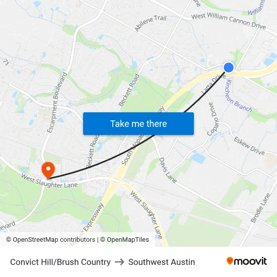 Convict Hill/Brush Country to Southwest Austin map