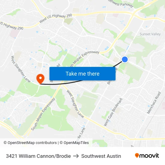 3421 William Cannon/Brodie to Southwest Austin map