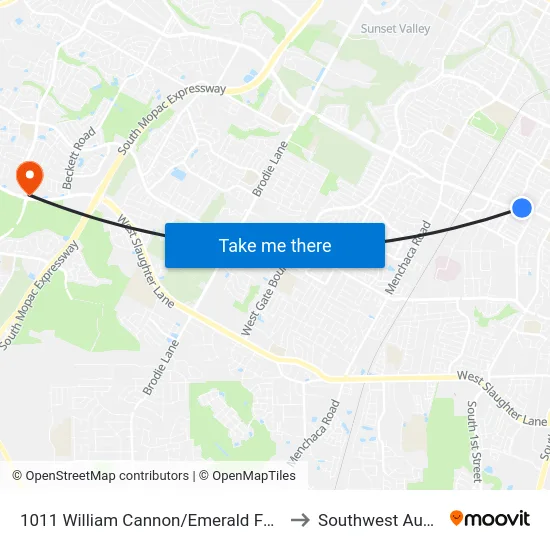 1011 William Cannon/Emerald Forest to Southwest Austin map