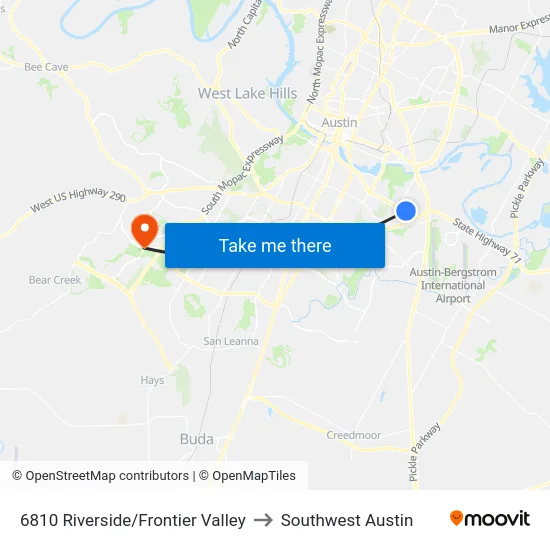 6810 Riverside/Frontier Valley to Southwest Austin map