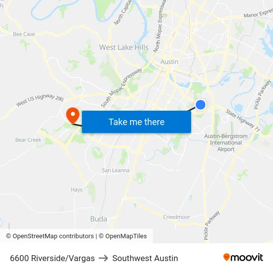 6600 Riverside/Vargas to Southwest Austin map