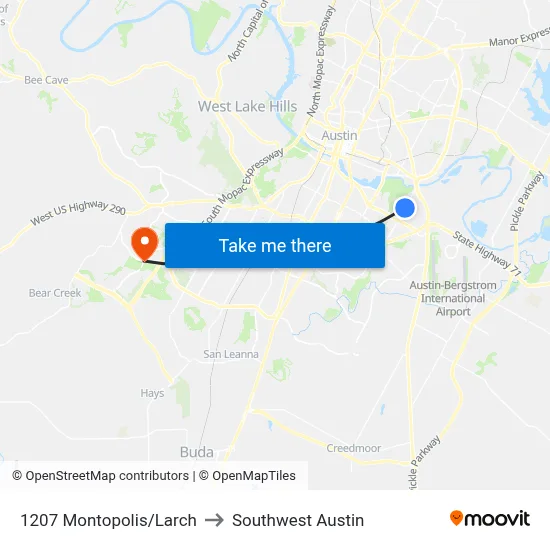 1207 Montopolis/Larch to Southwest Austin map