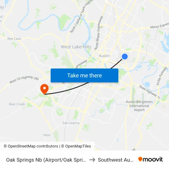 Oak Springs Nb (Airport/Oak Springs) to Southwest Austin map