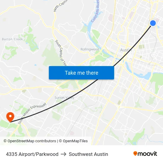 4335 Airport/Parkwood to Southwest Austin map