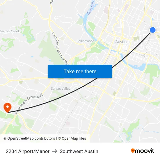 2204 Airport/Manor to Southwest Austin map