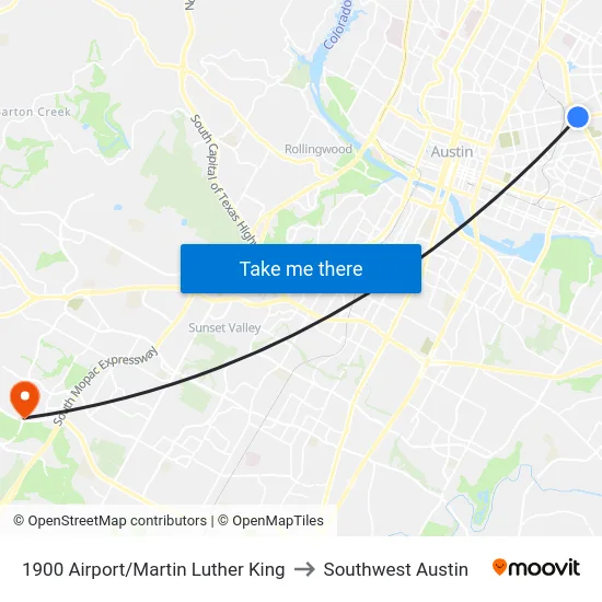 1900 Airport/Martin Luther King to Southwest Austin map