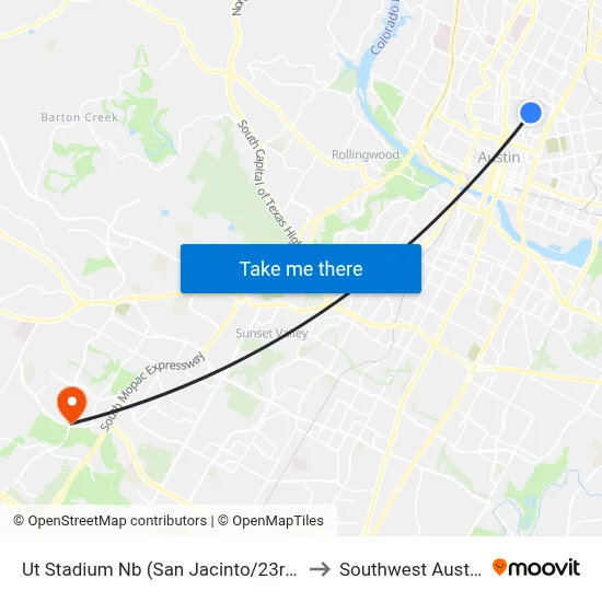 Ut Stadium Nb (San Jacinto/23rd) to Southwest Austin map