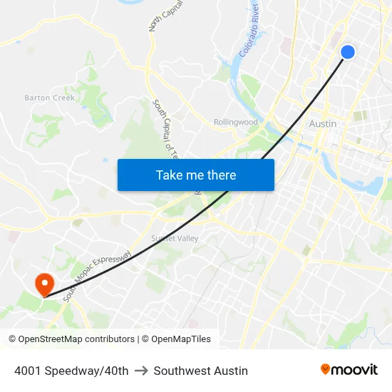 4001 Speedway/40th to Southwest Austin map