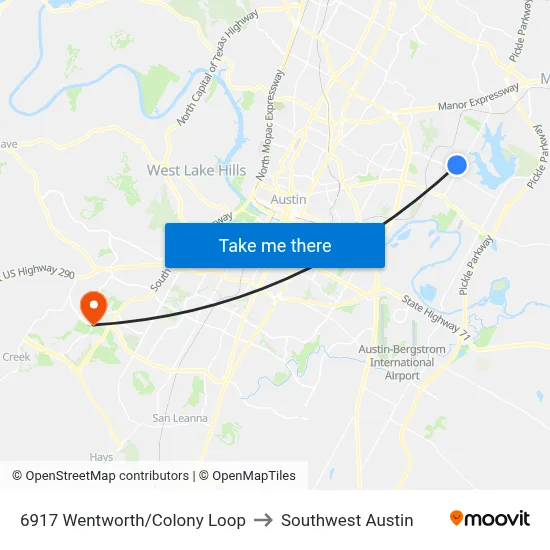 6917 Wentworth/Colony Loop to Southwest Austin map