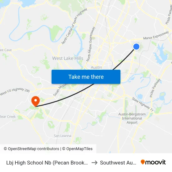 Lbj High School Nb (Pecan Brook/Rio) to Southwest Austin map