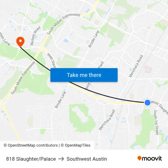 818 Slaughter/Palace to Southwest Austin map
