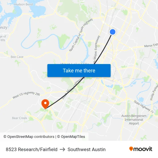 8523 Research/Fairfield to Southwest Austin map