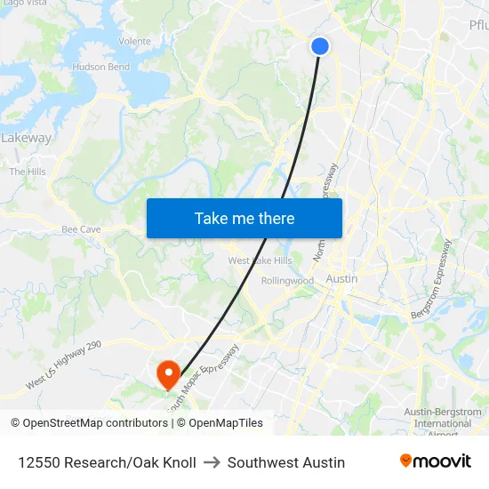 12550 Research/Oak Knoll to Southwest Austin map