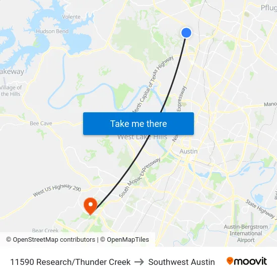 11590 Research/Thunder Creek to Southwest Austin map