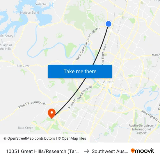 10051 Great Hills/Research (Target) to Southwest Austin map