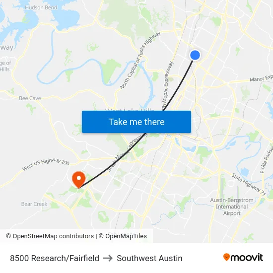 8500 Research/Fairfield to Southwest Austin map