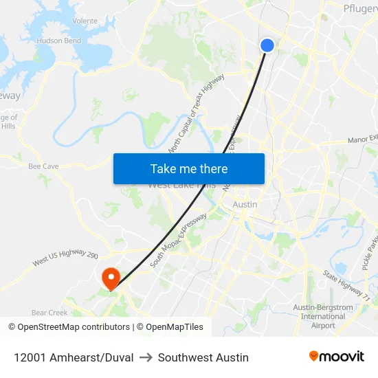 12001 Amhearst/Duval to Southwest Austin map