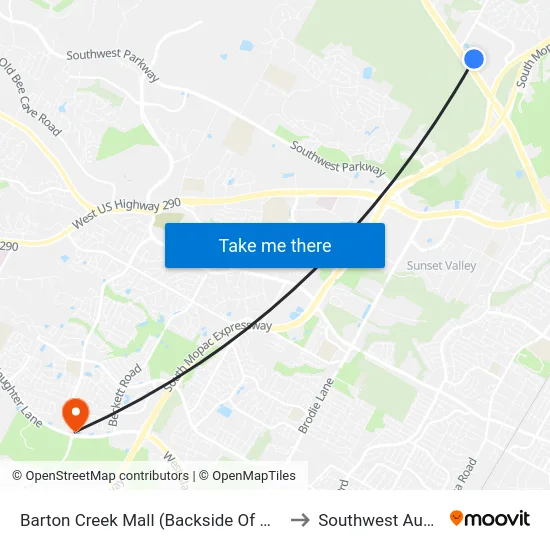 Barton Creek Mall (Backside Of Mall ) to Southwest Austin map