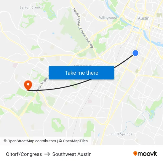 Oltorf/Congress to Southwest Austin map