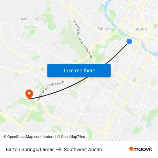 Barton Springs/Lamar to Southwest Austin map