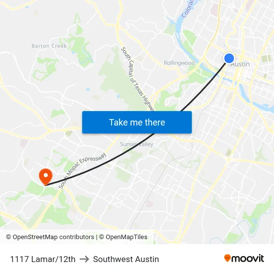 1117 Lamar/12th to Southwest Austin map