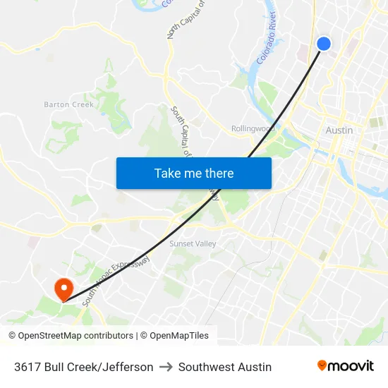 3617 Bull Creek/Jefferson to Southwest Austin map