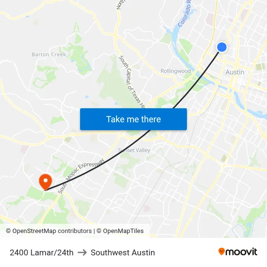 2400 Lamar/24th to Southwest Austin map