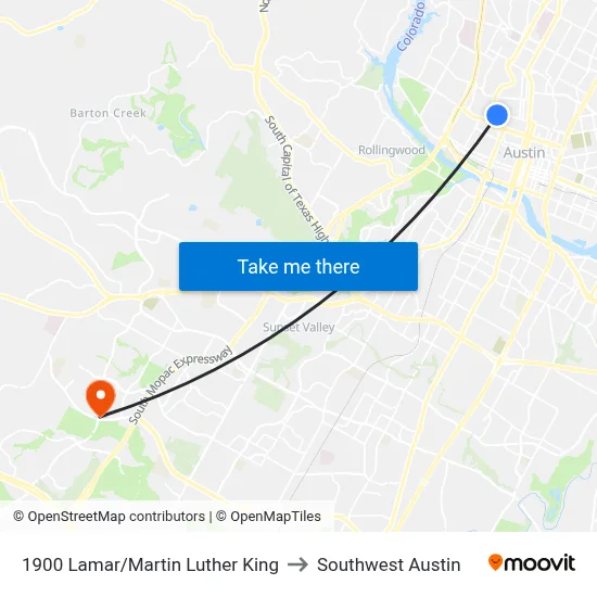 1900 Lamar/Martin Luther King to Southwest Austin map
