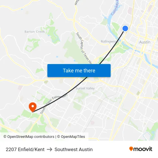 2207 Enfield/Kent to Southwest Austin map