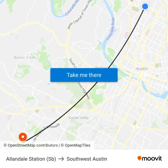 Allandale Station (Sb) to Southwest Austin map
